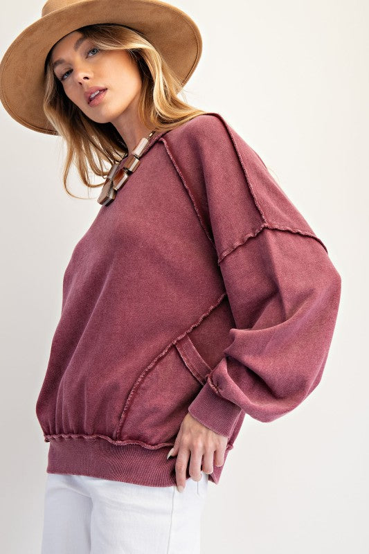 Easel Cut Out Mineral Washed Pullover