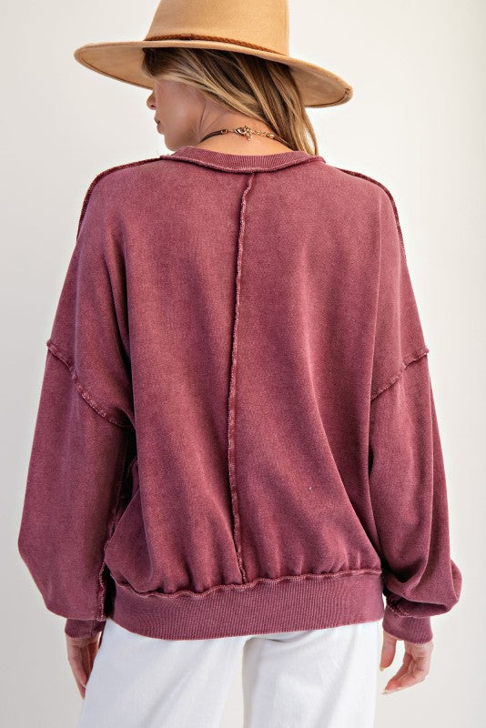 Easel Cut Out Mineral Washed Pullover