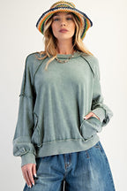 Easel Cut Out Mineral Washed Pullover