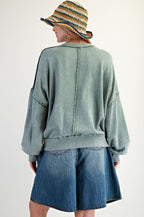 Easel Cut Out Mineral Washed Pullover