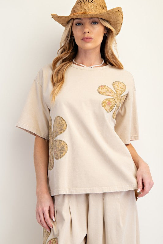 Easel Flower Patch Featured Mineral Washed Knit Top