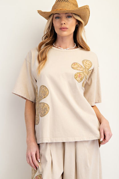 Easel Flower Patch Featured Mineral Washed Knit Top