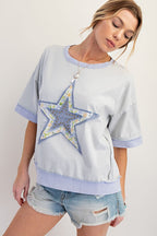 Easel Star Patch Mineral Washed Knit Top