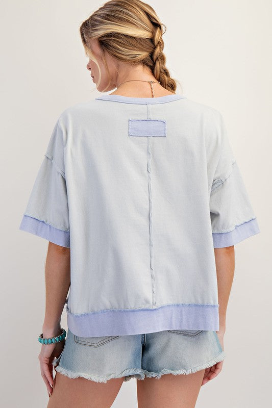 Easel Star Patch Mineral Washed Knit Top