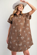 Western Printed Washed Twill Shirt Dress