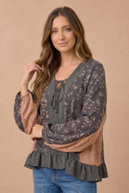 Haptics - Floral Color Block Peplum Raglan Top