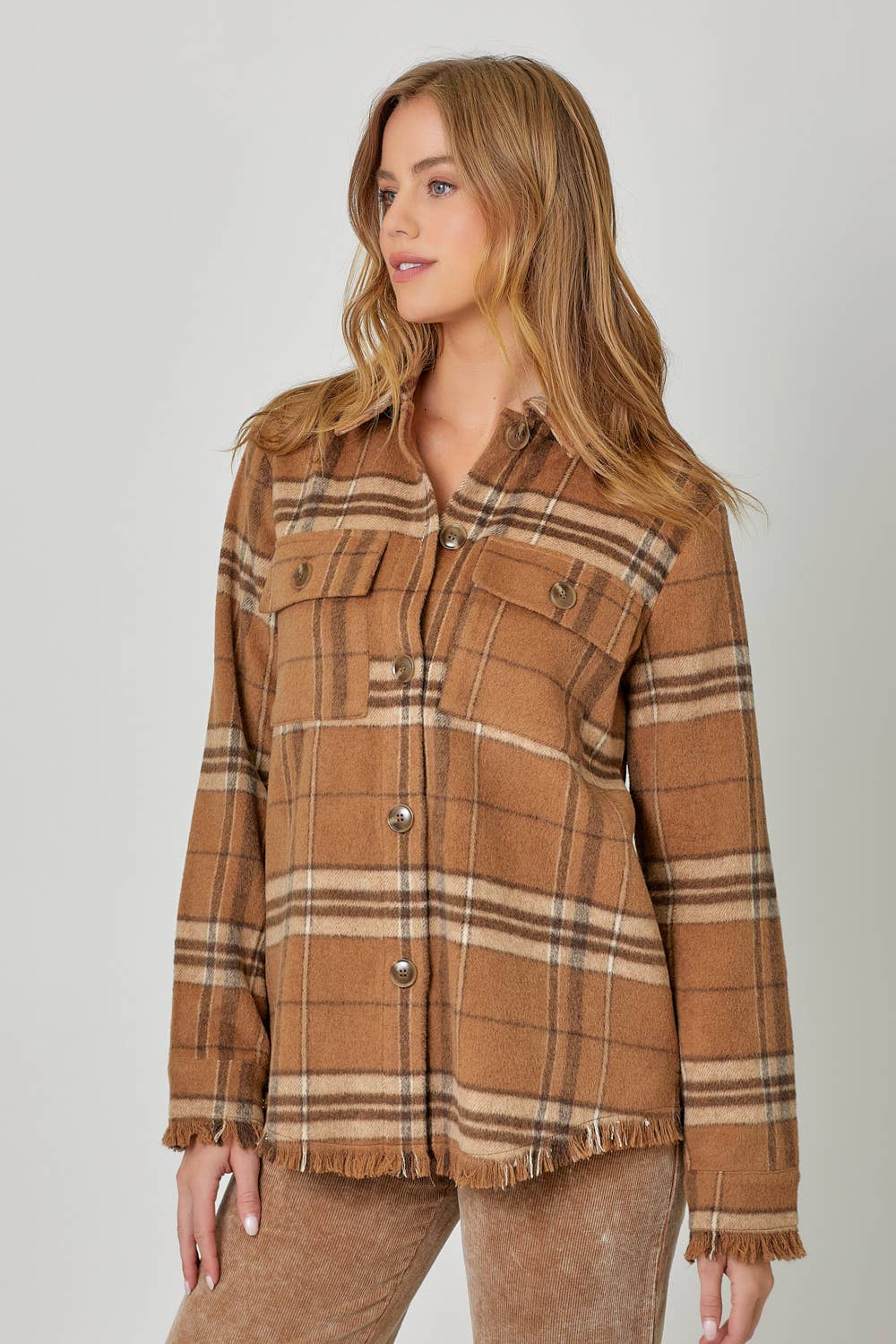 Fringe Detailed Plaid Jacket