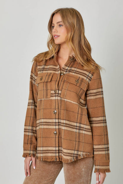 Fringe Detailed Plaid Jacket