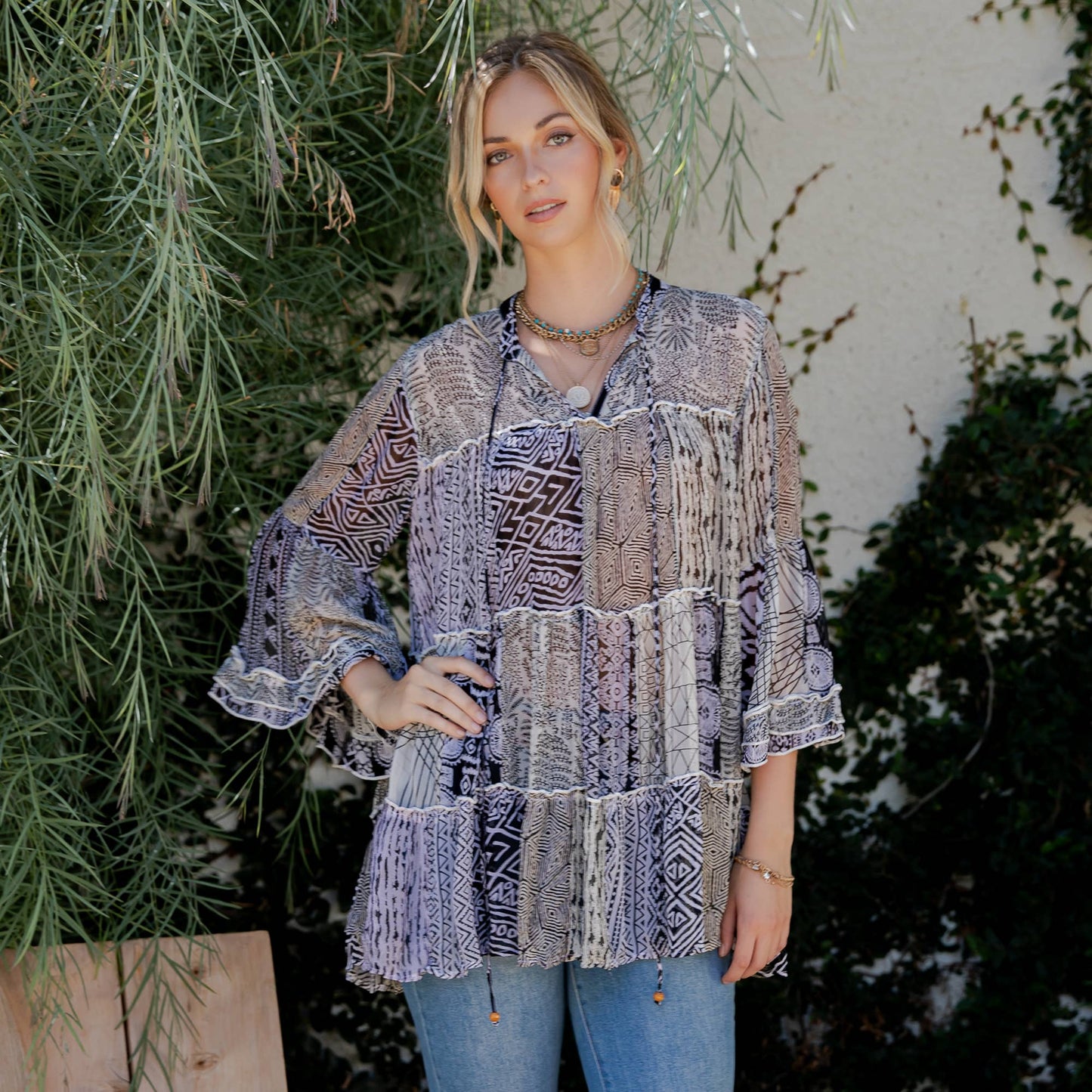 Chic Overdyed Band Collar Jhabla Top (New Color)
