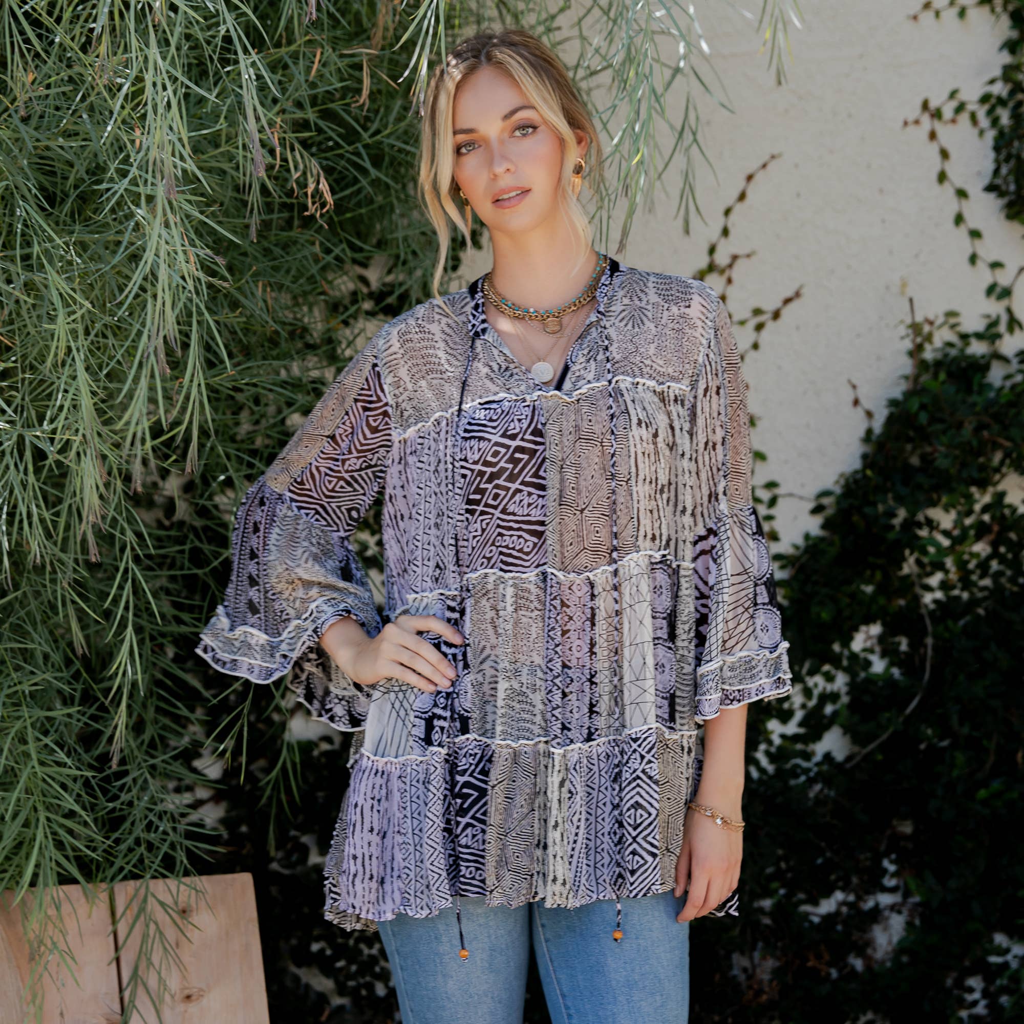 Chic Overdyed Band Collar Jhabla Top (New Color)