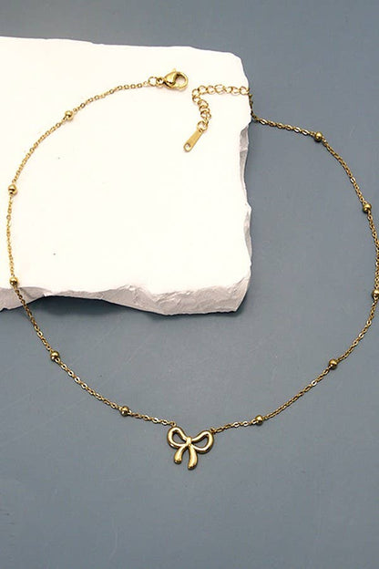 18K STAINLESS STEEL TARNISH FREE BOW NECKLACE |