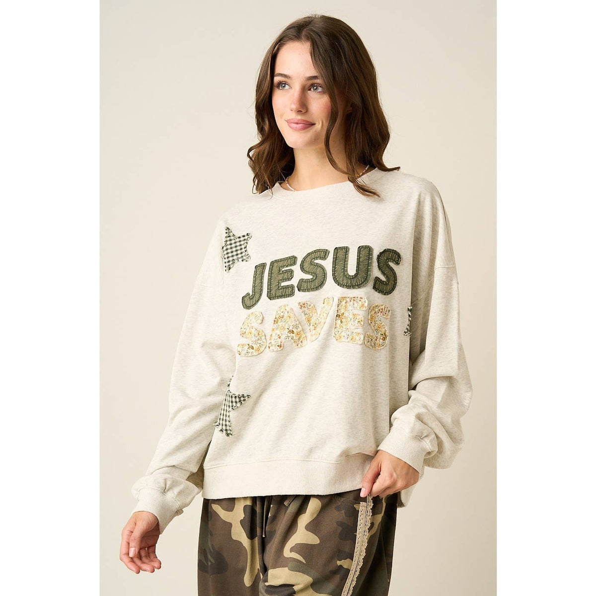 mittoshop - JESUS SAVES PATCHWORK CREW NECK SWEATSHIRT
