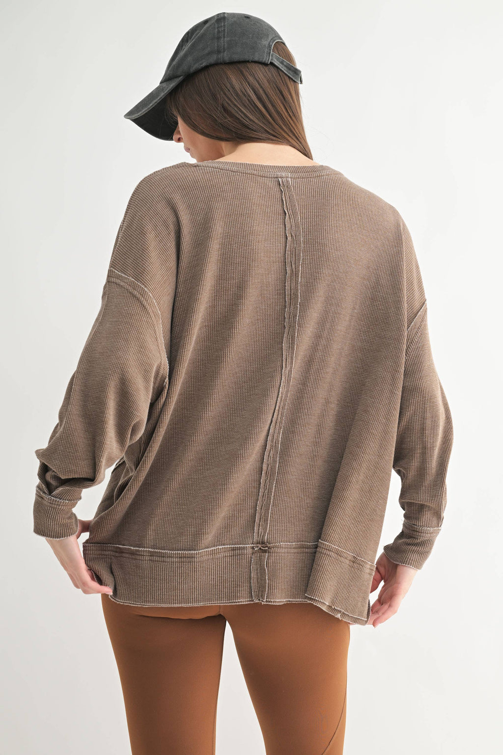 Cotton Blend Waffle Knit Oversized Long Sleeve