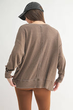 Cotton Blend Waffle Knit Oversized Long Sleeve