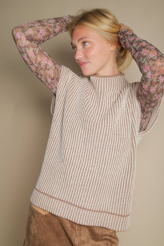 Two Tone Ribbed Knit Sweater Vest