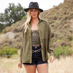 Young Threads - Vintage Washed Lace Patchwork Long Sleeve Shacket NEW