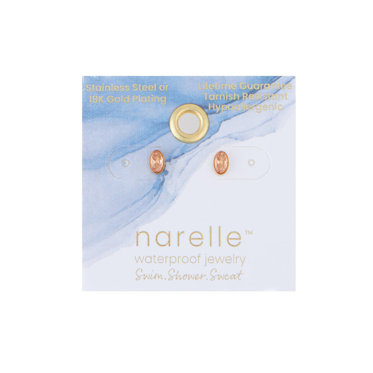 Howard's - Waterproof Earrings Oval Gem Cubic Zirconia 18K Gold Stud