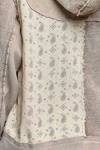 Pol Clothing - Mixed-Texture Patchwork Henley Button Patch Hoodie