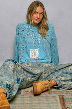 Pol Clothing - Chenille Crochet Lightweight Pullover Hoodie Sweater