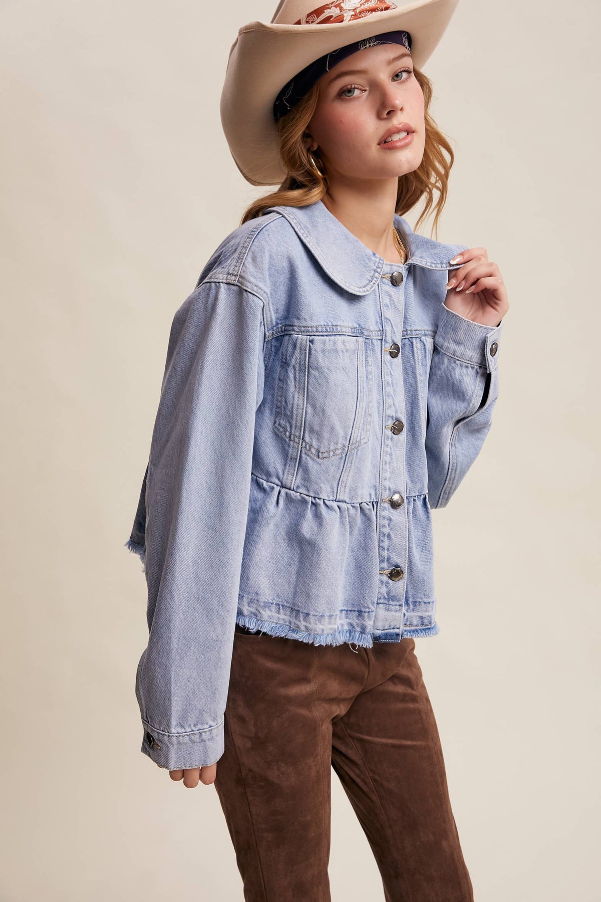 Listicle - Peplum Hem Denim Jacket