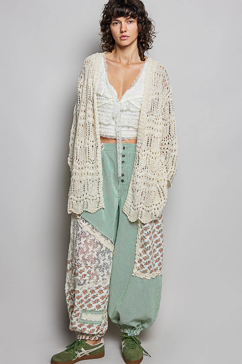 Pol Clothing - Weave Pattern Solid Thin Acrylic Sweater Open Cardigan SALE