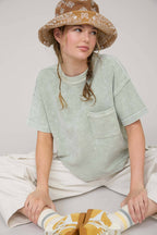 Everyday WASHED RIBBED SHORT SLEEVE TEE WITH POCKET