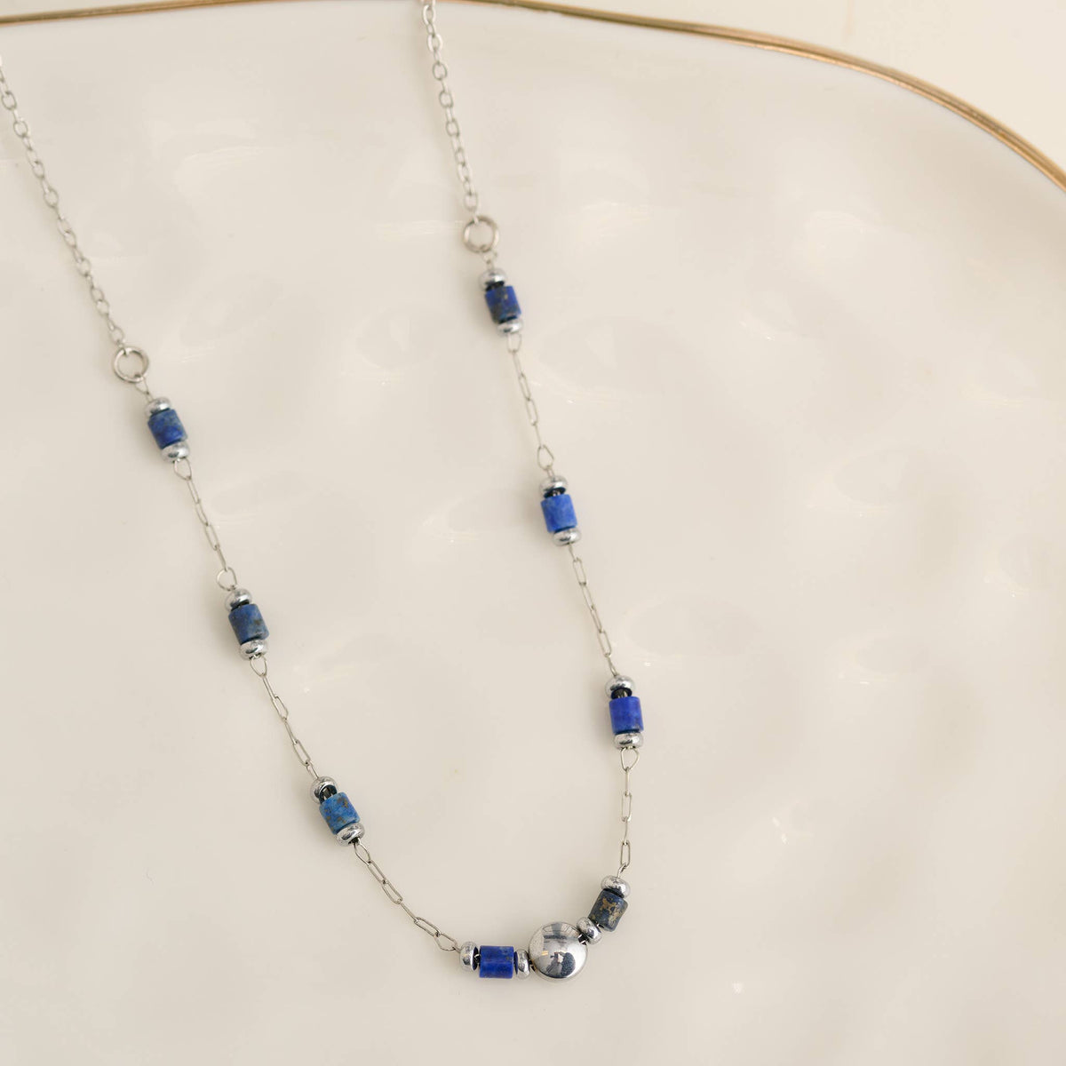 Howard's - Waterproof Necklace 15" Lapis Bead Chain Jewelry Narelle