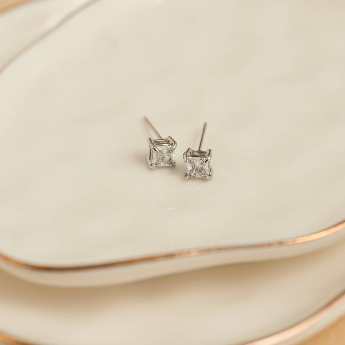 Howard's - Waterproof Earrings 5mm Square Cubic Zirconia Stud Narelle