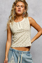 Pol Clothing - Round Neck Sleeveless Ribbed Floral Printed Knit Top