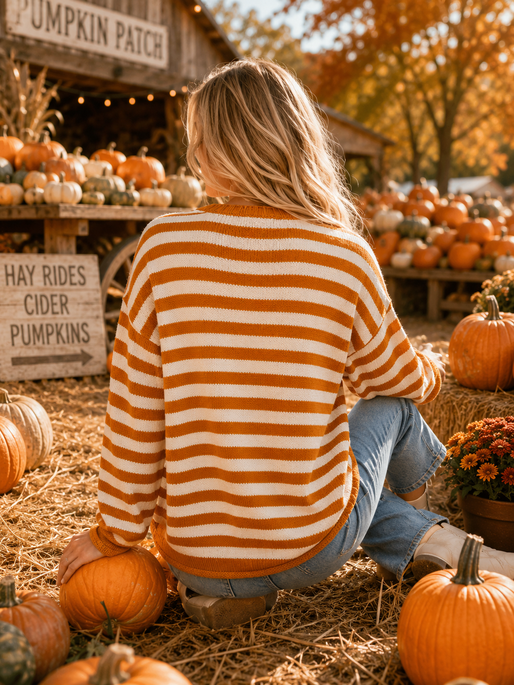 Main Strip - Pumpkin Script Striped Knit Sweater