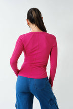 Essential Long-Sleeved Micro-Ribbed Henley Top-Mono B