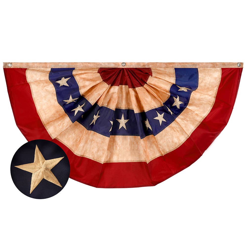 G128 - G128 USA Tea Stained Pleated Fan Flag 2x4FT Embroidered Polyester Stars and Stripes