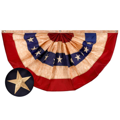 G128 - G128 USA Tea Stained Pleated Fan Flag 2x4FT Embroidered Polyester Stars and Stripes