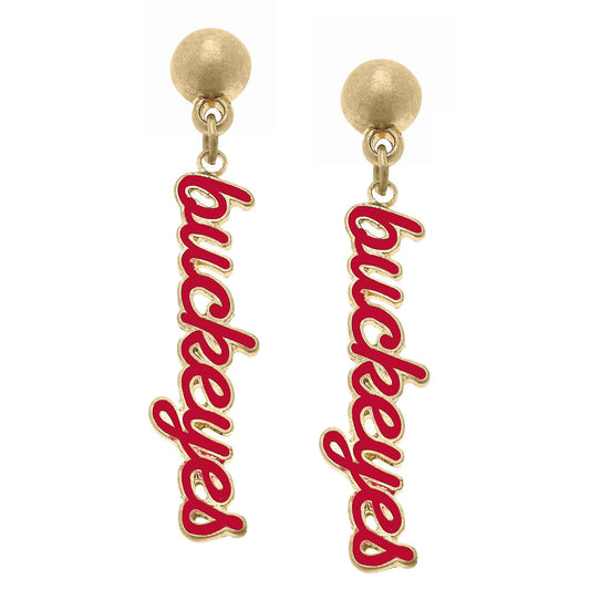 Canvas Style - Ohio State Buckeyes Enamel Script Earrings in Scarlet