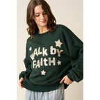 WALK BY FAITH PATCHWORK LETTERING SWEATSHIRT