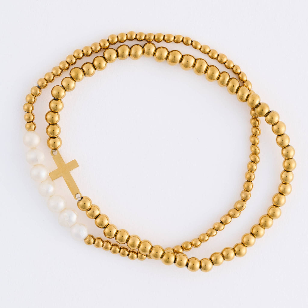 Howard's - Cross Bracelet Pearl Beaded Waterproof Narelle Duo Set