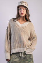 Oversized Two Tone Knit Casual Sweater Top