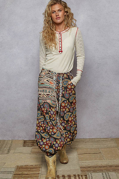Pol Clothing - Round neck solid cut and sew knit mix knit top