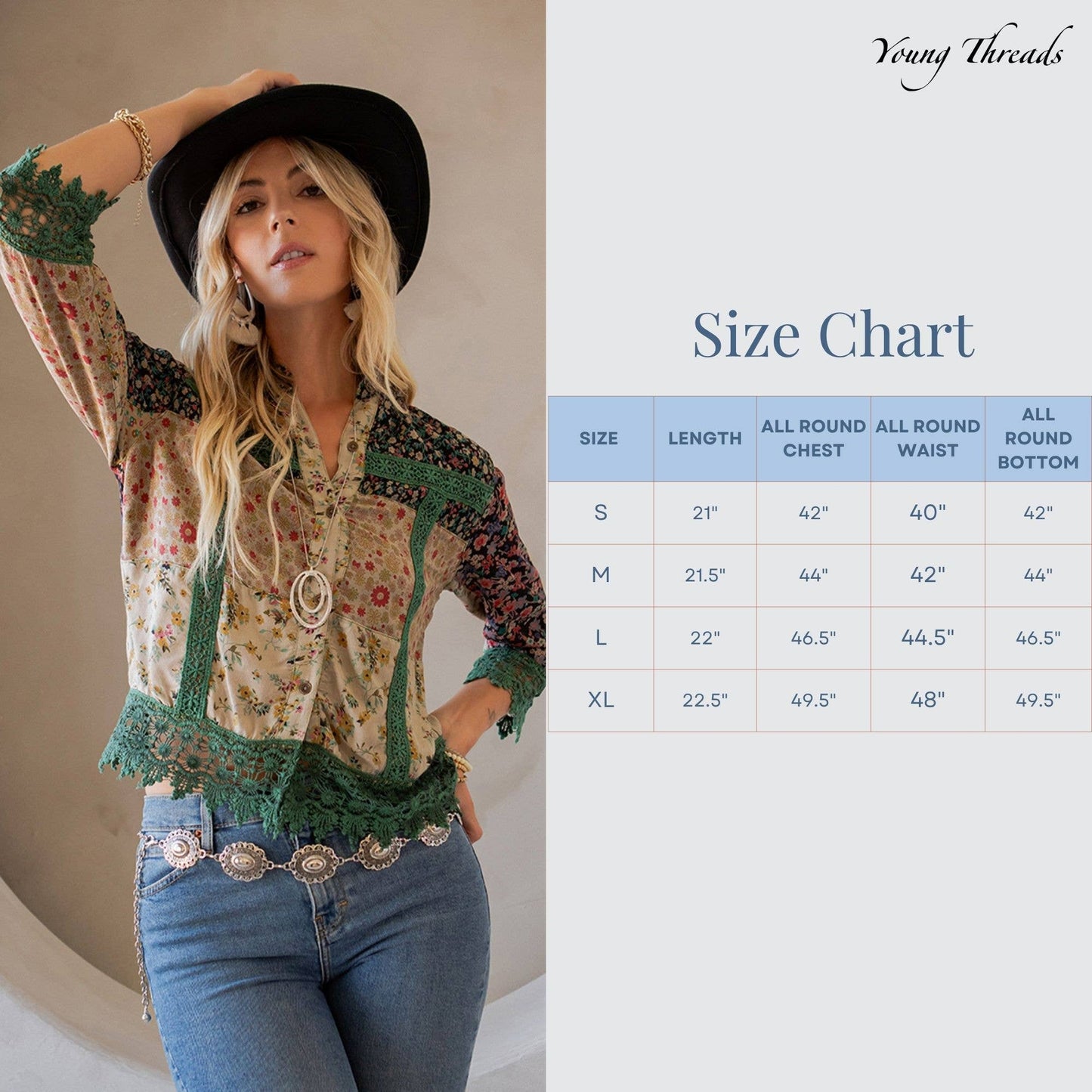 Young Threads - Earthy Boho Button Down Cropped Shirt