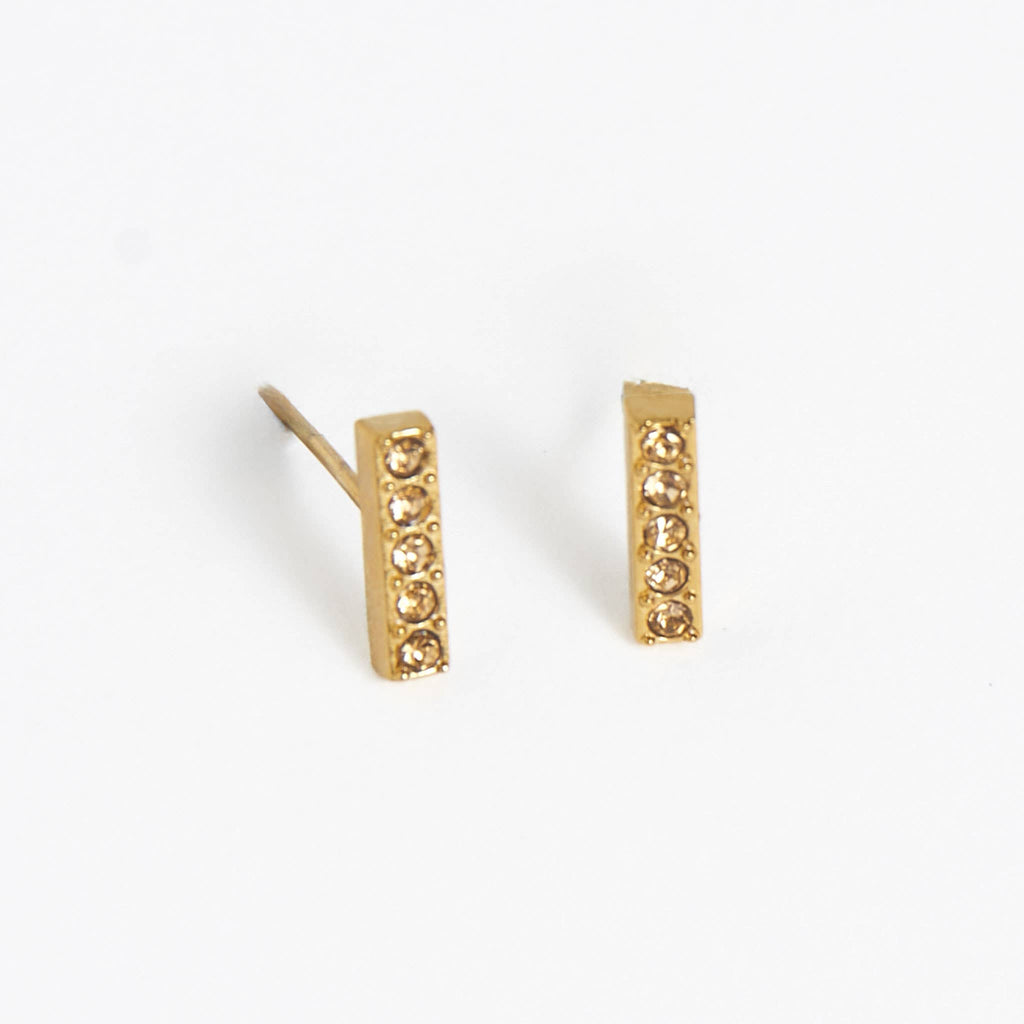 Howard's - Waterproof Earrings Crystal Bar Studs with Glass Gemstones