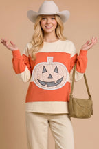 Main Strip - Pumpkin Appliqué Color Block Pullover