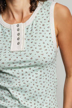 Pol Clothing - Round Neck Sleeveless Ribbed Floral Printed Knit Top