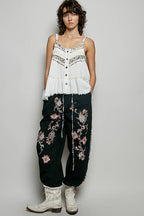 Pol Clothing - Double Gauze Denim Lace Patch Outseam Round Neck Sleeveless