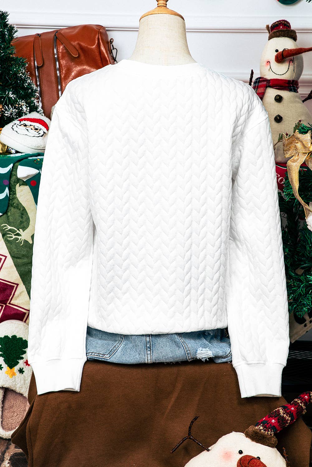 Christmas Merry&Bright Cable Knit Pullover Sweatshirt*S-3XL