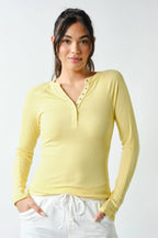 Essential Long-Sleeved Micro-Ribbed Henley Top-Mono B