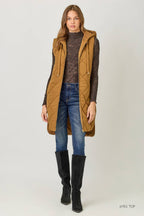 Mystree Quilted Puffer Long Hoodie Vest