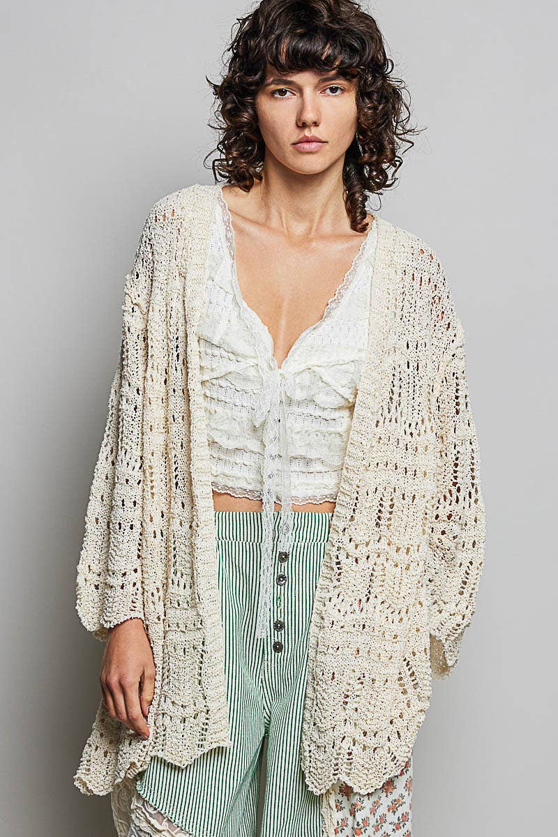 Pol Clothing - Weave Pattern Solid Thin Acrylic Sweater Open Cardigan SALE