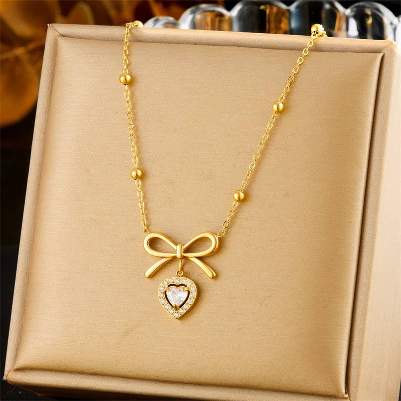 JOSSLYN by wall to wall - 18K STAINLESS STEEL TARNISH FREE BOW NECKLACE | 40NK9507