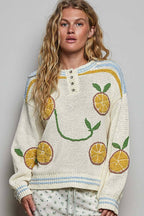 Pol Clothing - 3D Embroidery Long Sleeve Cozy Pullover Berber Sweater