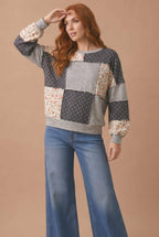Haptics - Round Neck Mixed Print Patchwork Pullover